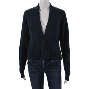 Jumper Unisex Cardigan Dark Blue 100% Cotton V Neck Button Long Sleeve Size 1